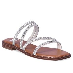 Madden NYC‎ Zig Zag Rhinestone Sandal Women 6 Silver NEW IN BOX Sparkly Slide